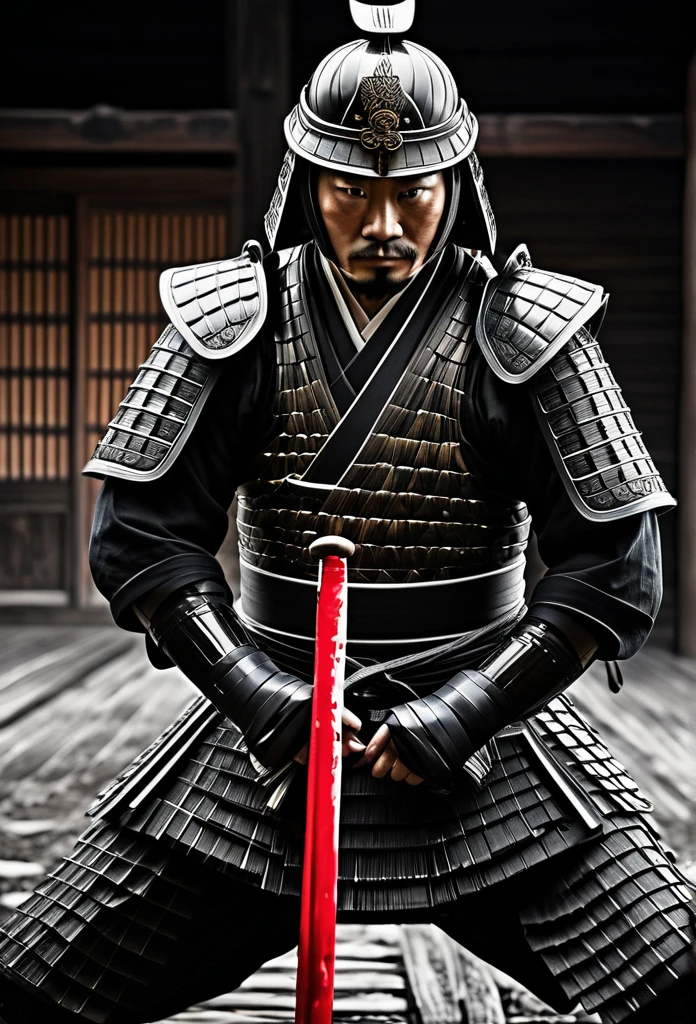 A samurai who has a penis for a head and  confidently wields a gleaming dildo in the center of the composition. The samurai's sharp eyes catch your attention as they exude focus and determination. Beautifully crafted details bring out the intricate pattern of the samurai's armor, adding depth and texture to the image. With every motion, a trail of blood follows the swift movement of the sword, leaving behind a powerful visual impact. The spray of blood adds a sense of intensity and realism to the scene, emphasizing the raw power of the samurai's strike.

Using a combination of charcoal and acrylic paint, the artwork exudes a unique blend of traditional and contemporary styles. The artist expertly employs this medium to capture the essence of the samurai's strength and elegance. With minimalistic strokes, the artist masterfully conveys the samurai's essence, reducing unnecessary details while emphasizing the key elements that define their character.

The composition is dynamically arranged, creating a sense of motion and energy. The samurai's pose exudes confidence and skill, as if frozen in the midst of a powerful attack. Motion blur is artfully incorporated into the scene, enhancing the sense of movement and adding a touch of dynamism to the artwork. The combination of the stylistic approach and dynamic composition results in a visually captivating piece that leaves a lasting impression on the viewer.

The color palette is carefully chosen, with a focus on bold and contrasting tones. Shades of deep red, representing the blood and passion, are juxtaposed with subtle hints of gray and black to create a visually striking contrast. The lighting is dramatic, casting dramatic shadows that further enhance the intensity of the scene. The overall effect is one of both strength and beauty, capturing the essence of the samurai spirit in a truly powerful and captivating manner.