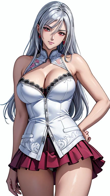 red eyes, (highest quality, masterpiece painting:1.3), immature woman, , (half body shot), masterpiece, ultra high resolution, Decorative panel, abstract art, (Photoreal:1.0), ((light silver hair)),straight hair, beautiful shining hair, white and shining skin, ((Ultra realistic details)), octane rendering, highly detailed face, (make a heart with hands), Wearing Fluorescent fabric:harem outfit,Suzhou embroidery technique:Lace sequin cloak woven from feathers, ((wet, drenched)), (((nipple perked out from under clothes))), ((A pose that shows off your pussy)), (((lift up the skirt))), (((very tight pussy))), ((pussy juice)),(bottomless,not wearing pants:1.4),(spread your legs), Fabric Glows, open neckline, cleavage, perfect body, soft skin, silver earrings, (pure white background:1.4), sharp focus, intricate details, professional artwork, (bright colors:1.1), bright colors, diffused lighting, digital blending, ultra-definition body, ultra detail hair, super detailed face, trending on pixiv, top button open, compensate, perfect lips, perfect compensate, Ultra-precision coating, (light_smile:0.8), (Very embarrassed:1.2),