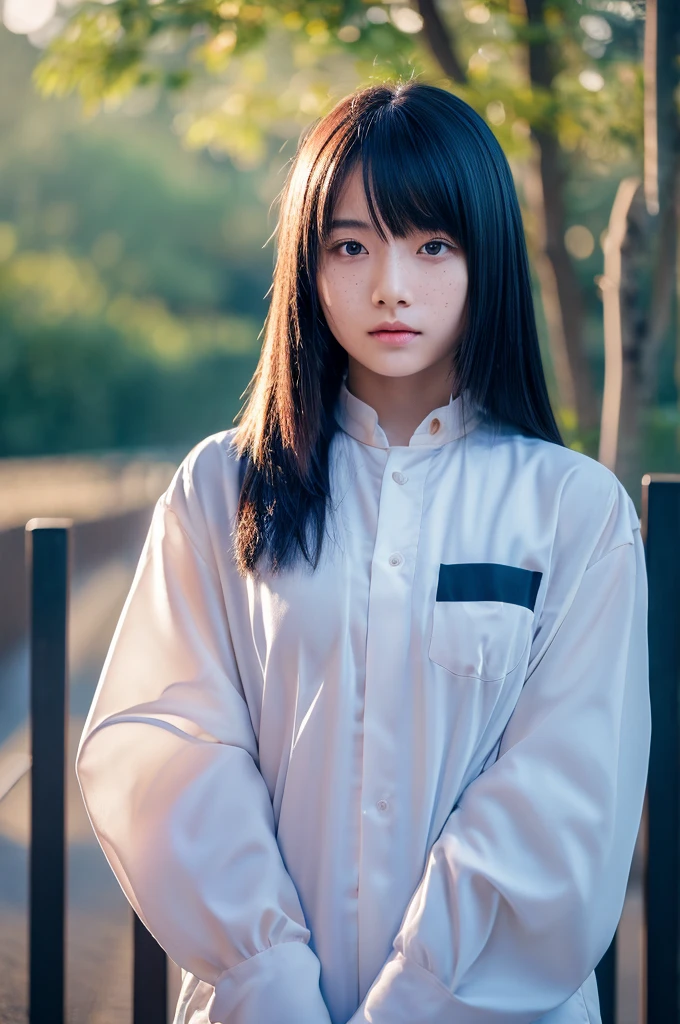 (nsfw:1.5),(1girl),Japan at 25 years old,Medium head of black hair, Black tie,White shirt with long sleeves,Black pants, a little freckles,Dark in a cyber space light up in blue,Complex structures in the background、Full Body Photo Standing、Amazing face and eyes, ((Best Quality)), (Ultra-detailed), (extremely detailed CG unified 8k wallpaper), Highly detailed, High-definition raw color photos, Professional Photography,