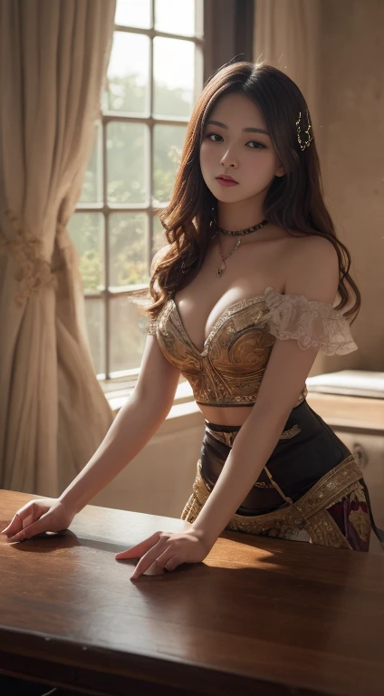 Tabletop, Highest quality, figure, Very detailed, In detail, High resolution, 8k wallpaper, Perfect dynamic composition, Beautiful attention to detail, Women&#39;s fashion🍂,Medium Wavy Hair,、Natural color lip, Bold sexy pose,smile,Harajuku、20-year-old girl、cute、sexy shot looking at camera, outside