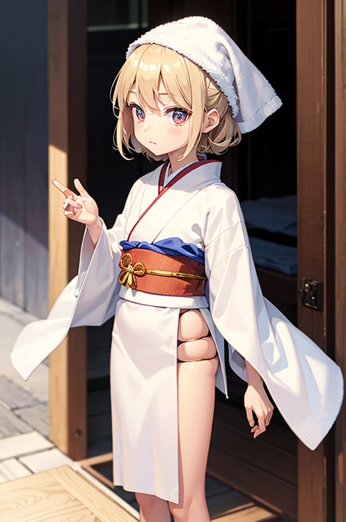 A  girl wears a yukata and her nipples are visible.