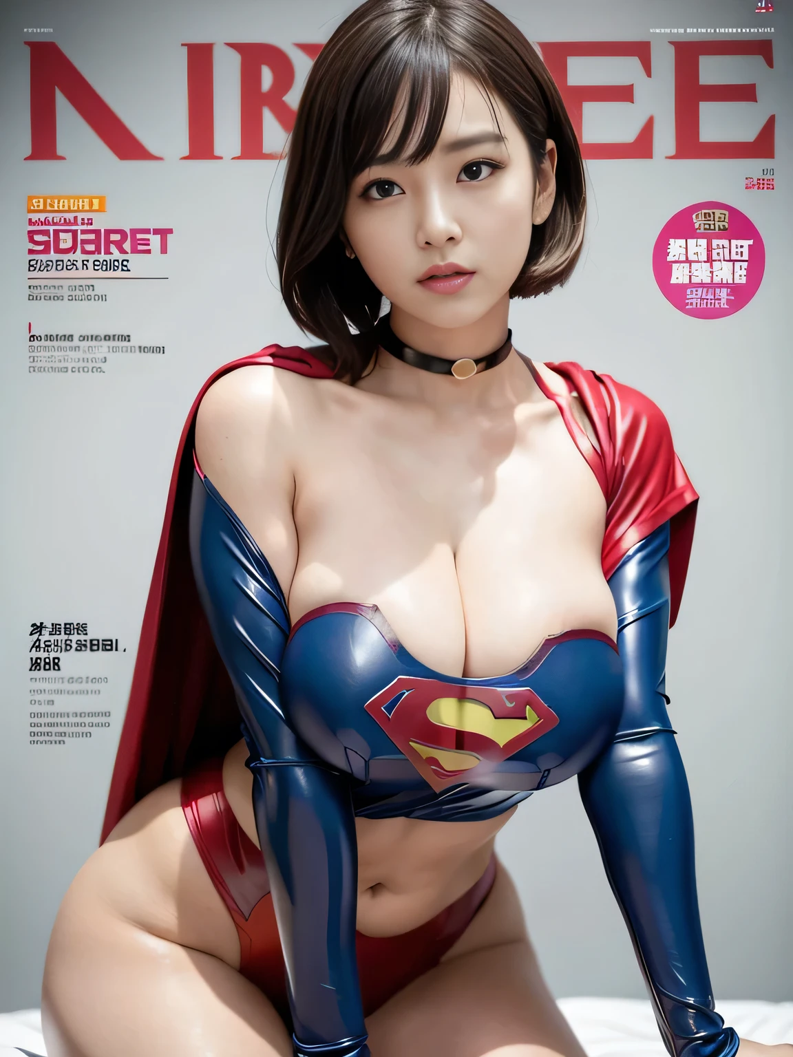 masterpiece、Rubber Supergirl Costume、Short Hair、Hospital operating table、Crisis situation、Big and ample breasts、looking at the camera、Shiny、Off the shoulder、choker、Long sleeve、exy poses to seduce、Sweaty skin、Model body type、Alluring、charm、Enchanting、Abused、test subject、victim、Wild、Photorealistic、latex、Expose your belly、athlete、High leg、Photo magazine cover、Cape、A voluptuous cleavage、wallpaper for pc、