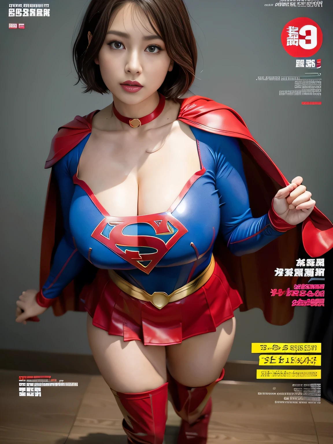 masterpiece、Rubber Supergirl Costume、short hair、Rubber Long Boots、Big and ample breasts、looking at the camera、choker、Long sleeve、Cape、mini skirt、Off the shoulder、Sweaty skin、Hospital room、Photo magazine cover、A voluptuous cleavage、Boasting beautiful legs、Knee-length boots、wallpaper for pc、