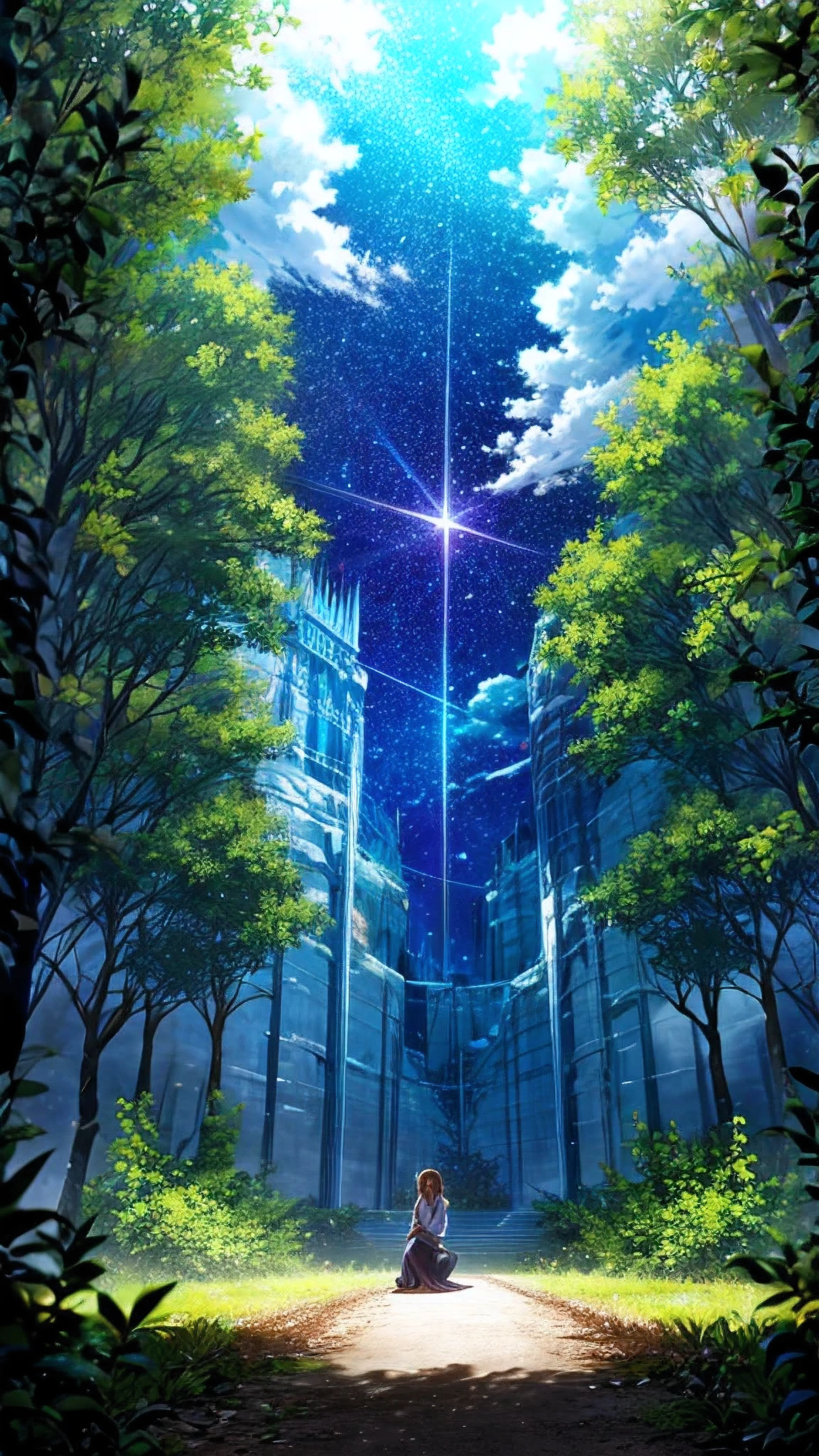 A  girl sitting under a tree reading a spellbook , get lost , Floating sticks in art , Beautiful magic in shades of green , Very detailed , Ultra-high resolution , masterpiece ,