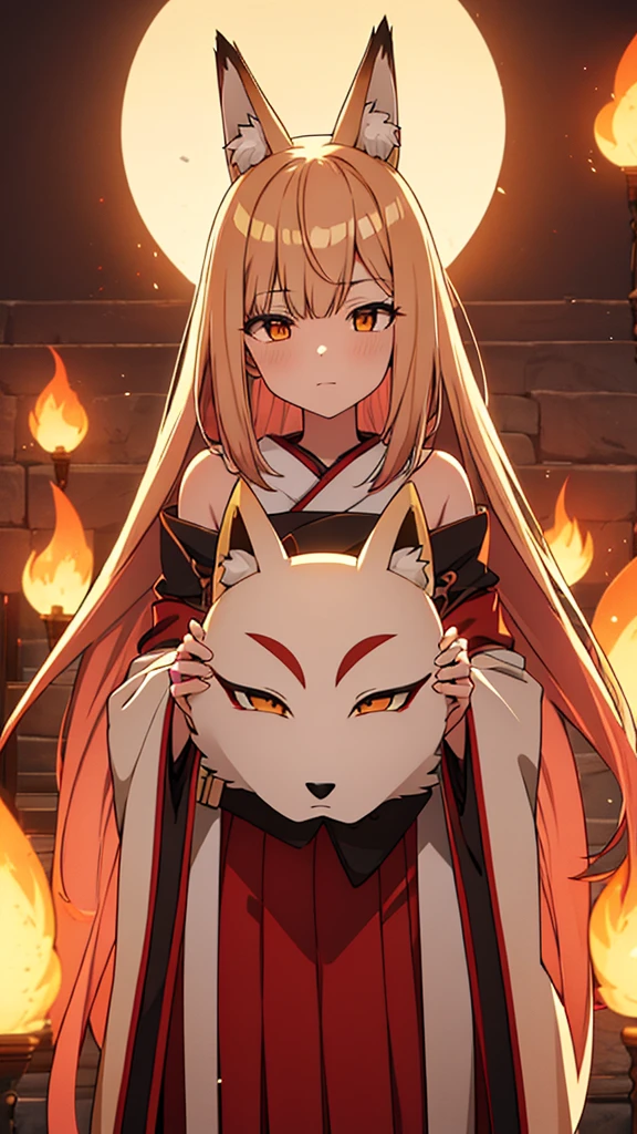 {{A fox spirit that preys on humans and takes their place}}，One girl,alone,, Official Art, unity 8k wallpaper, Super detailed, beautiful and aesthetic, beautiful, masterpiece, Highest quality,, Fox Witch, Fox Mask Template, Haori, Foxfire Spells, Fox familiar, conversion, NSFW