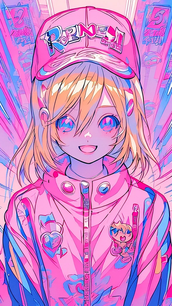 Photo of a blonde girl wearing a jacket, Expressing joy. Written by Krentz Kuschaert, Ross Tran style, Anime atmosphere, Happy girl, Ross Tran!!!, anime trend artwork, Gwaiz, Anime Girls, Crazy Smile, Trending Anime Art, Trending Anime Artwork, Anime Style, Trending on artstration, Style Anime, Anime Style only