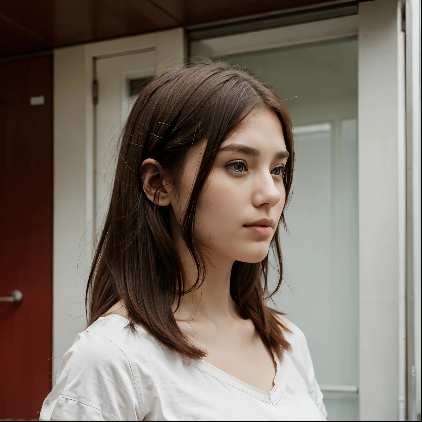 shoulder-length hair, flat roof, Strawberry shaped hair clip, upright figure, shirt