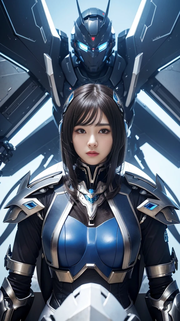 top-quality、tmasterpiece、超A high resolution、Arad woman in a futuristic suit with wings and sword, girl in mecha cyber armor, cyberpunk anime girl mech, anime robotic mixed with organic, Mechanized Valkyrie girl, perfect anime cyborg woman, Cute cyborg girl, female mecha, simple futurist cyborg empress, beautiful girl cyborg, Beautiful robot character design,((Super realistic details)), Realistic character art rendering 8 K, anime robots