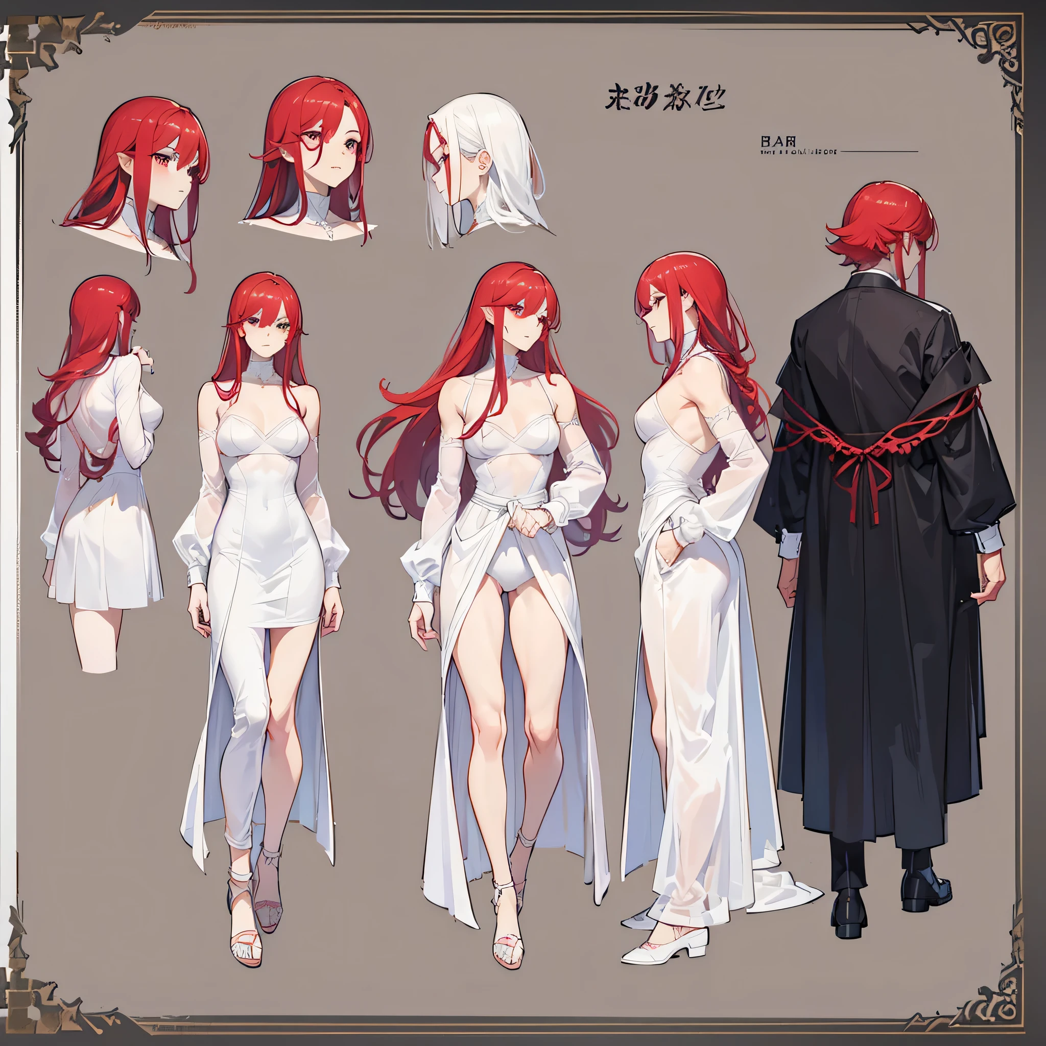 (Masterpiece, best quality), detailed, 1 man, ((character concept art)), ((character design sheet, same character, front, side, back)), full body, body complete, 1 Male angel, 1 Man angel, Detailed face, character design sheet,full bodyesbian, Highly detailed, character sheet, character design, Many parts, dark skin, angel wings, long red hair, angel outfit, muscle male god, male clothes, masculine, muscle man, male muscle, manly, male angel, Muscle male with long red, hair,beautiful man, beautiful muscle man