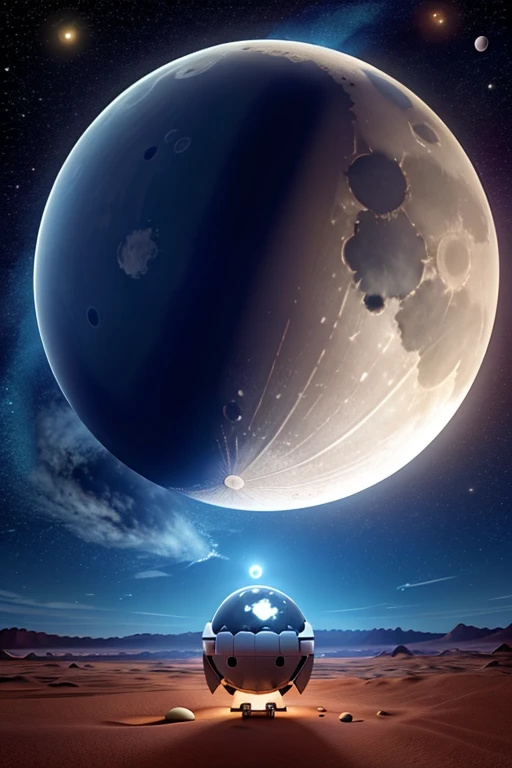 planet earth and the moon with a spaceship.