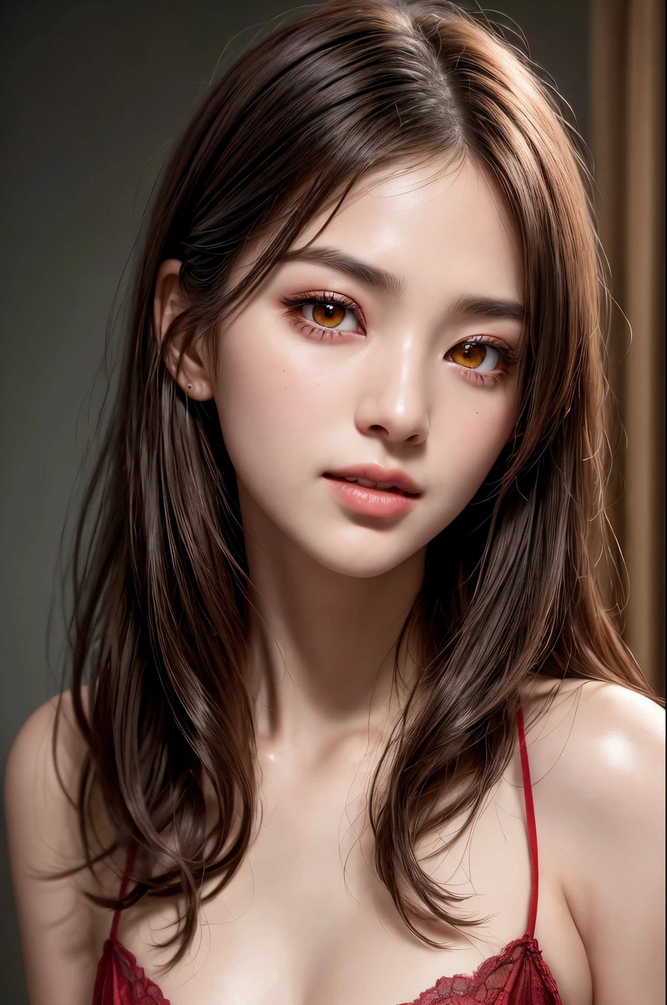 Very detailed, 21 years old, Innocent face, Naturally Wavy Hair, High resolution, masterpiece, 最high quality, Intricate details, Very detailed, Clear focus, Delicate skin, practical skin texture, texture, Delicate eyes, Professional, 4K, Cute Smile, Shot with Canon, 85mm, Shallow and deep, Kodak Vision Color, Exactly, Very detailedな, photograph_\(Extremist\), photographpractical, practical, Post-processing, Maximum details, Roughness, Real Life, Extremist practical, Photorealism, photographgraphy, 8kウルトラHD, photographgraphy, (最high quality、Tabletop、8k、Best image quality、Award-winning works)、Sleeveless, (Red eyeshadow:1.2)、Perfect Makeup、Long eyelashes、Ultra-high definition sparkling eyes、Ultra HD Hair、ultra High resolution glossy lips、Super High resolution perfect teeth、Super High resolution cute face、Black Hair、(Very short straight hair:1.1)、Look at me and smile、[clavicle]、Accurate anatomy、With bangs、超High resolutionのShine肌、The most detailed face、Ultra High resolution detailed faces、ultra High resolution hair、Fashion model, 25 years old, [[[[chest]]]], [[[[head]]], [shoulder]]]]], Perfect Eyes, Perfect Iris, Perfect Lips, Perfect Teeth, Perfect Skin, Soft Front Light, Shine, High resolution, (Soft colors: 1.2), Best Quality, a photographrealistic portrait of a stunningly beautiful woman without make-up, Very detailedな light hazel eyes, Symmetrical, realistic face with great detail, Very detailedな natural texture, Peach fuzz, Messy Hair, masterpiece, Absurd, award winning photograph by lee jeffries, nikon d850 film stock photographgraph, Kodak Portra 400 Camera F1.6 Lenses, Very detailedな, wonderful, The finer details, Rich colors, hyper realistic lifelike texture, Dramatic lighting, Unreal Engine, Trending on Art Station, Cinestill 800 Tungsten, Looking at the audience, photograph realistic, RAW photograph, Tanvir Tamim, high quality, High resolution, Sharp focus, Very detailedな, Cinema Lighting, 8k uhd, Kneel, Wearing a tank top
