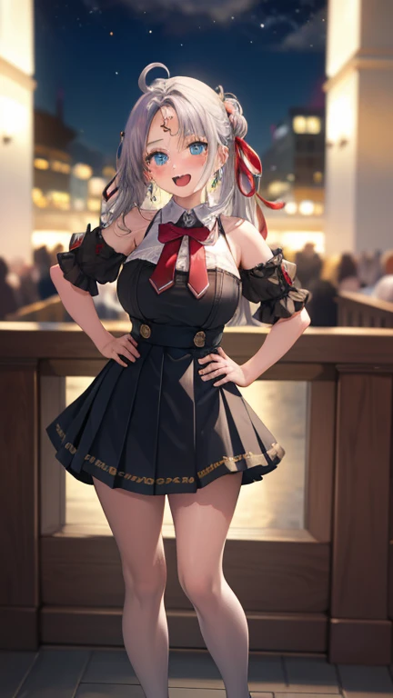 Alisa Kujou,
(night:1.7), 1 girl standing at attention, 22 years,young female,beautiful Finger, beautiful long legs ,beautiful body ,beautiful Nose ,beautiful character design, Perfect eyes, perfect face,
There is an anime girl., 1 girl, thighs, Alone, (very short skirt:1.4), Blue eyes, old, black dress ,elegant , long socks (short dress) , neckline, bow, hand on hip, blush, black thighs, bowtie, inside, brown shoes, The Great Passage, moccasins, Shoes, large old, looking at the viewer, take half distance, close up shot of open mouth, thighs,
looking at the viewer, smile, greeting the viewer, In the center of the image, Fondo de pantalla CG unity 8K extremadamente detallado, Perfect lighting,showy, bright_forehead_face_Lightinasterpiece:1.0),(better_quality:1.0), ultra high resolution,4k,ultra detailed,
Photography, 8K, HDR, high resolution, absurdities:1.2, codas portrait, film grain, blurred background, bokeh:1.2, Lens flare, (Vibrant_Color:1.2)
, (beautiful_face:1.5),(narrow_waist), (beautiful,huge_old:1.3)