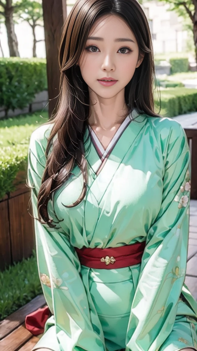 There is a woman kneeling on the forest path, portrait of a Japanese teen, of a youthful Japanese girl, young asian girl, wearing Japanese , Japanese girl , beautiful girl, Sit on the ground, portrait of a Japanese girl, Sitting in the forest, Japanese , Strike a Pose, Young Asian Woman