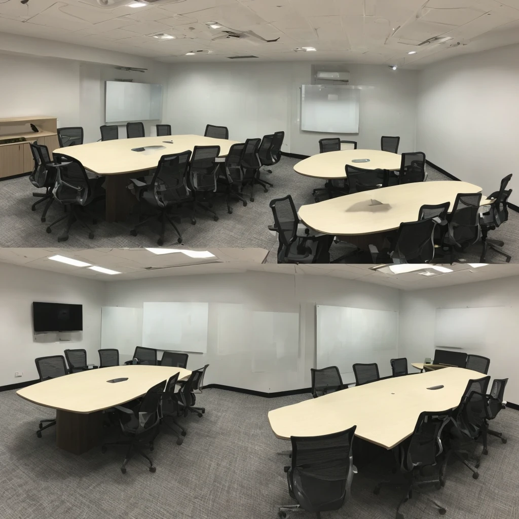 conference room、White long desk、