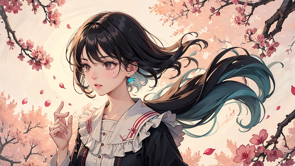 Petals flutter in the wind,Emotional,Warm tones,