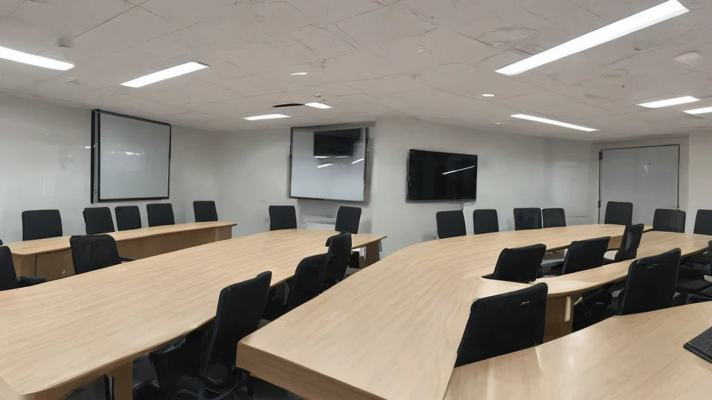 Front facing the viewer、Long desk in the conference room、