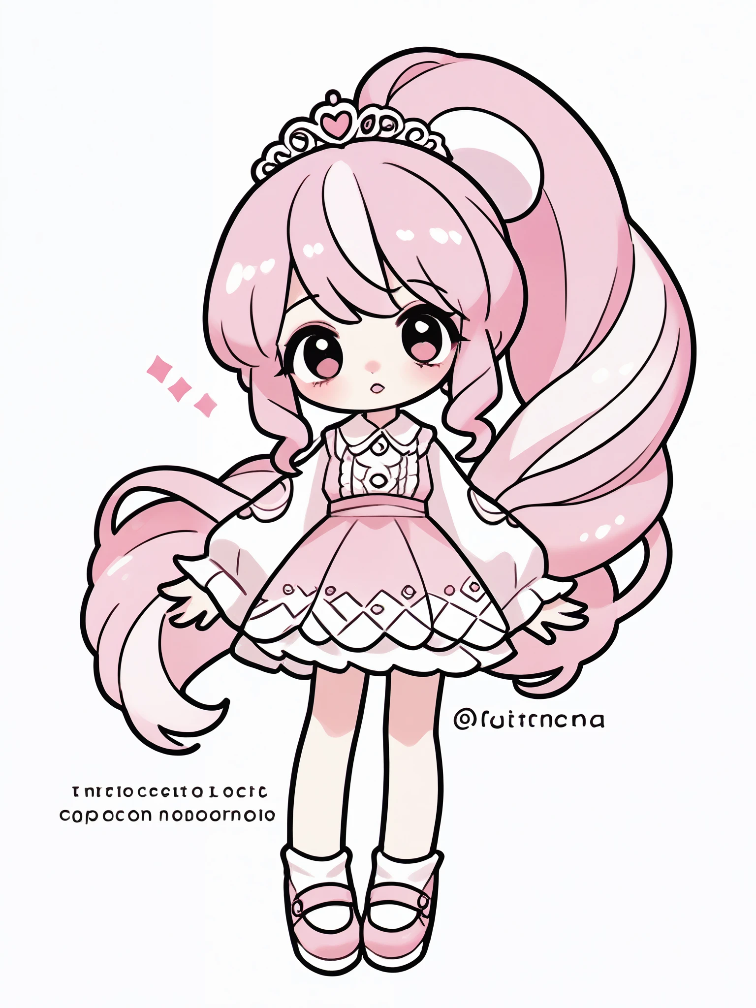 score_9, score_8_up, score_7_up, score_6_up, score_5_up, score_4_up, source_anime, rating_safe,
1girl , white background, cowboy shot, looking at viewer,coquette,pastel pink,coquette top,coquette,skirt,pink shoes,long lashes,hair in ponytail,swirly hair,lipstick,dainty,tiara