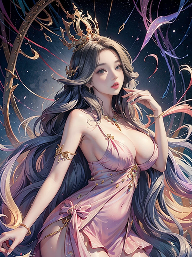 Beautiful woman lying,whole body,Wearing a crown,(tmasterpiece,top-quality,Best quality at best,offcial art,Beautiful and beautiful:1.2),(1 plump girl),The content is very detailed,Colorful,The most detailed,offcial art,Unity8k wallpaper,ultra - detailed,Beautiful and beautiful,Big breasts are beautiful,tmasterpiece,Best quality at best,(tangled,datura,Tangles,entangled),divinelight,artistically,Flash drawing,PerfectNwsjMajic