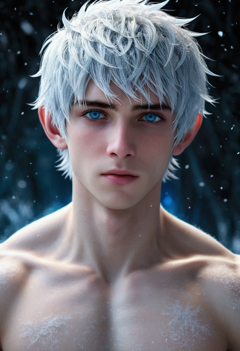 (Jack Frost: 1.6), full full body shots photorealistiic young man, 18 years old, milk white skin, blue eyes, white hair, shirtless, 6-pax abs, (full body shot), young boy, 18 years old, beutiful, perfect, milk white skin, slim body, very detailed blue eyes, very pale skin, barefoot in a snow forest, winter. (masterpiece:1.4, best quality), (intricate detail), Unity 8k wallpaper, Ultra Detailed, (abstract art:1.2), (Anato Finnstark style:1.3), boy from another dimension, a symphony of iridescent colors merging and shifting seamlessly, dynamic pose with rotating patterns of energy around you, a mix of determination and serenity in his expression, a general feeling of transcendence and exploration, consumed by inner darkness, empty waiting you, (Beautiful cosmic eyes), perfect lighting, perfect shading, (Children face), naked and nude