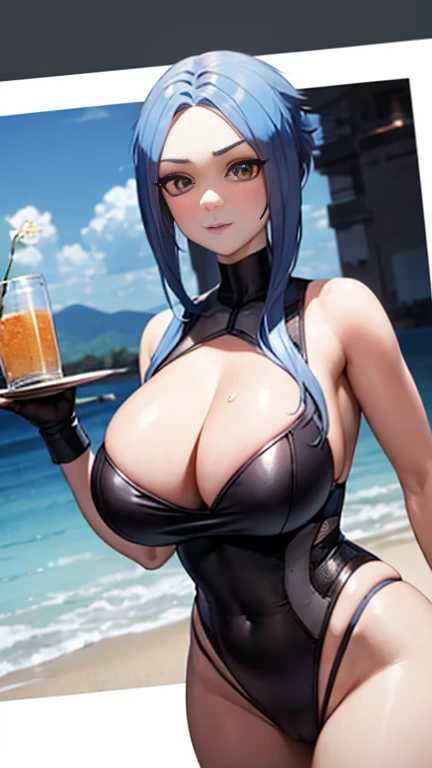 Maya has large breasts showing