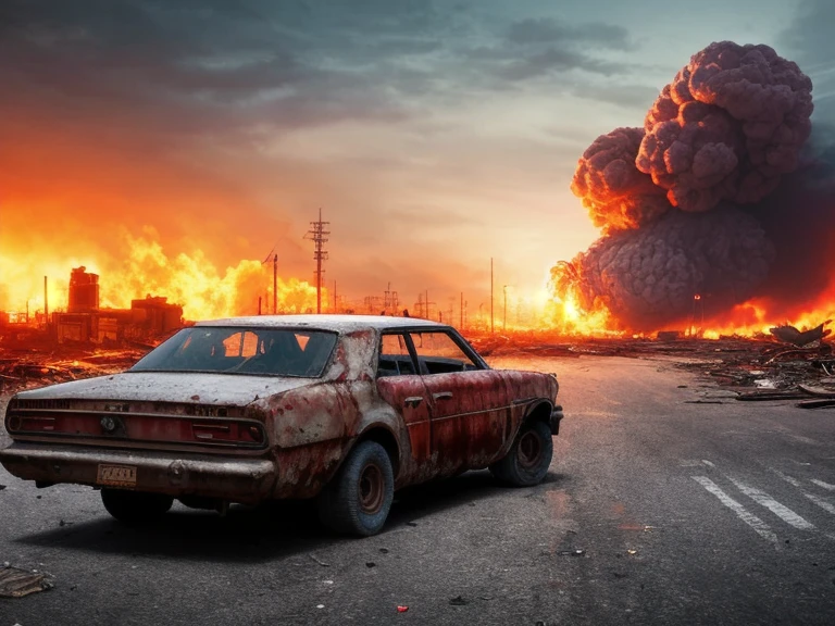 One large nuclear explosion in the distance with shock waves from emb-nuke2,Post-apocalyptic dirty street photos, Burnt out building,Abandoned car, Garbage on the sidewalk
(Very detailed:1.2),(Highest quality:1.2),(8k:1.2),Sharp focus,(Scattered beneath the surface:1.1),Award-winning photo,Professional portrait photography
(Very detailed背景:1.2),Dramatic lighting,35mm,Detailed concept art