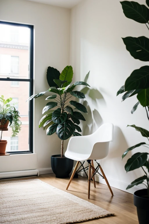 A background that can be used for a personal executive photo that shows a minimalist interior with a plant and a chair