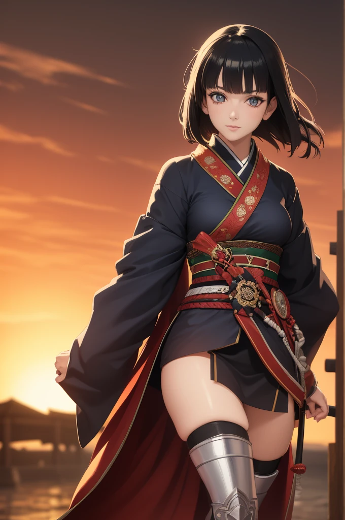 Fantasy RPG character, 26-year-old woman, samurai, sword, Japanese clothing,black hair, ((anime)), ((best qualtiy, 8K, tmasterpiece:1.3)), Focus:1.2, perfect figure beautiful woman:1.4, 1woman, cowboy shot, look at viewer, eyes facing the camera, incredibly absurd, beautiful and cute woman, showcasing top-quality craftsmanship, cute, neat,pretty