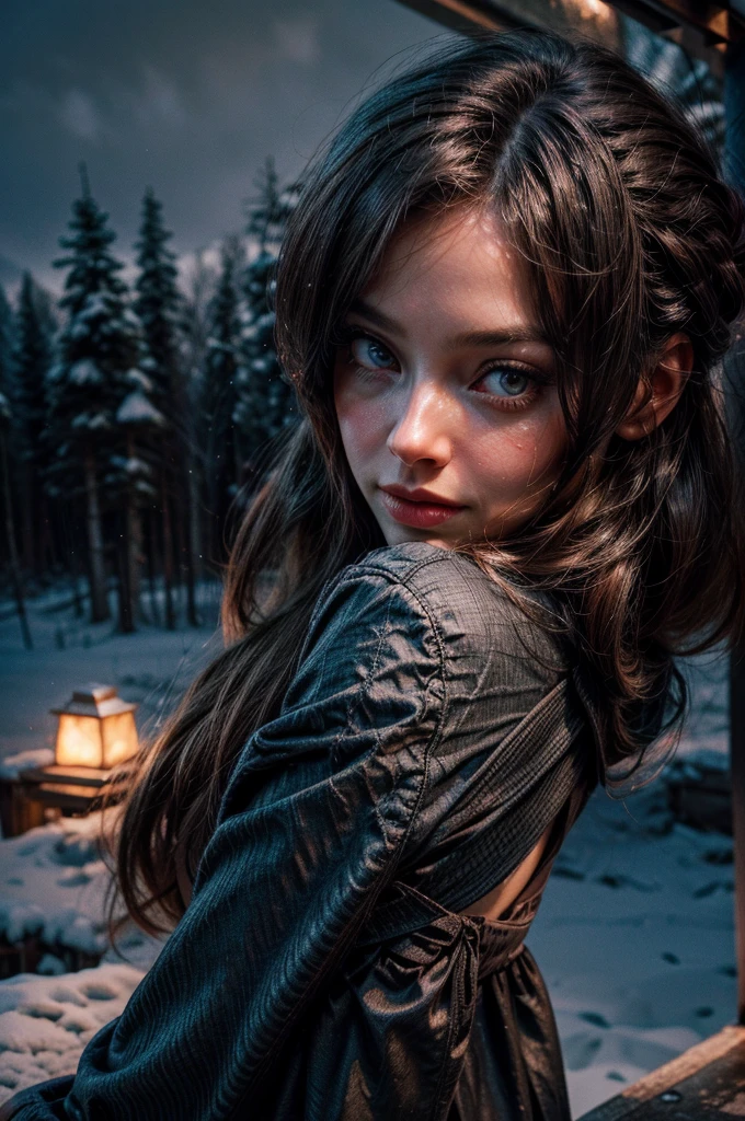 a mature 40s female teacher, beautiful detailed eyes, beautiful detailed lips, extremely detailed face and skin, long hair flowing down shoulders, BLOND HAIR, teasing smile, satin RED panties, looking back coyly, (best quality,4k,8k,highres,masterpiece:1.2),ultra-detailed,(realistic,photorealistic,photo-realistic:1.37),beautiful lighting,dreamy atmosphere,cinematic,high quality portrait,elegant,sensual,provocative a snowy winter landscape in siberia, snow covered pines, frozen lake, beautiful detailed sky, dramatic lighting, highly detailed, (best quality,4k,8k,highres,masterpiece:1.2),ultra-detailed,(realistic,photorealistic,photo-realistic:1.37),stunning scenery, soft lighting, atmospheric, cinematic composition, muted color palette, cold tones