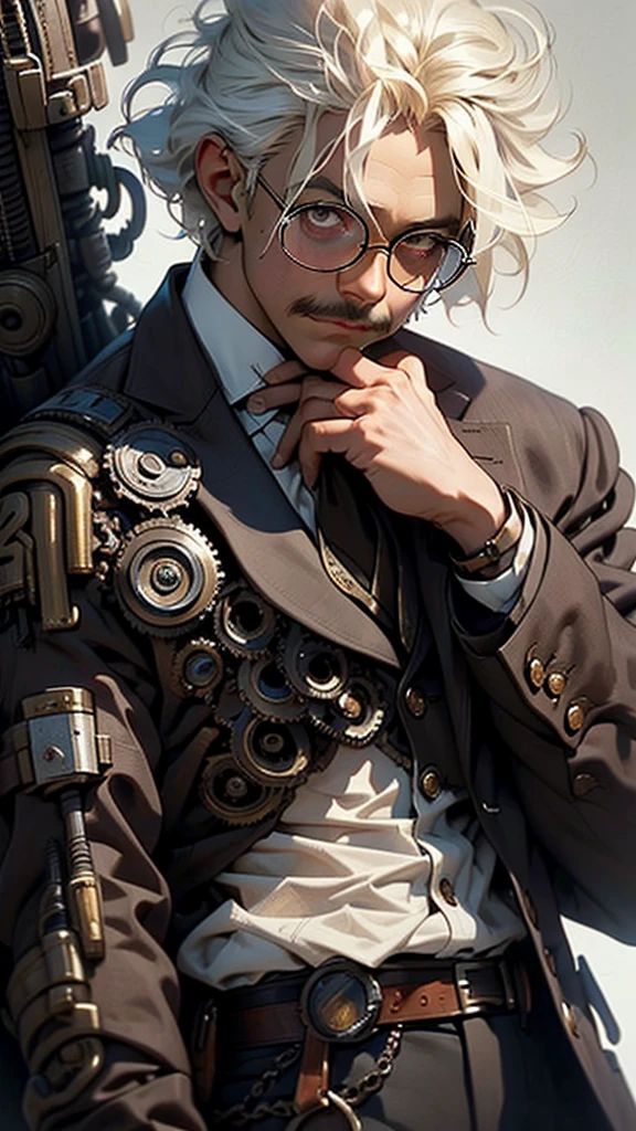 (((Albert Einstein))), genius, scientist, Albert Einstein in steampunk clothing,male, oldman,adult,1 man,(((brown_eyes:1.3))),intricate eyes,beautiful detailed eyes,symmetrical eyes,thicc,((detailed face)),   

Einstein must be in his time, around 1900, The clothing must be a mix of classical style and steampunk elements, Einstein is wearing a brown suit with a vest and bow tie, The suit has metal details and gears,
Einstein wears round sunglasses with metal frames, Albert Einstein in classic clothes from his time, but with a steampunk touch, brown tweed suit with vest and bow tie,

(dynamic pose:1.0),smiley,(centered,scale to fit dimensions,Rule of thirds),

((steampunk,industrial revolution)),scenery:1.25,((intricate scenery)),((steampunk, background)),

(Glossy steampunk ornaments),highres,sharp focus,(ultra detailed,extremely detailed),(photorealistic artwork:1.37),(extremely detailed CG unity 8k wallpaper),(((vibrant colors,vibrant theme))),(intricate),(masterpiece),(best quality),artistic photography,(photography taken by sldr),(intricate background),perfect rendered face,perfect face details,realistic face,photo realistic,((intricate detail)),(((realism))),