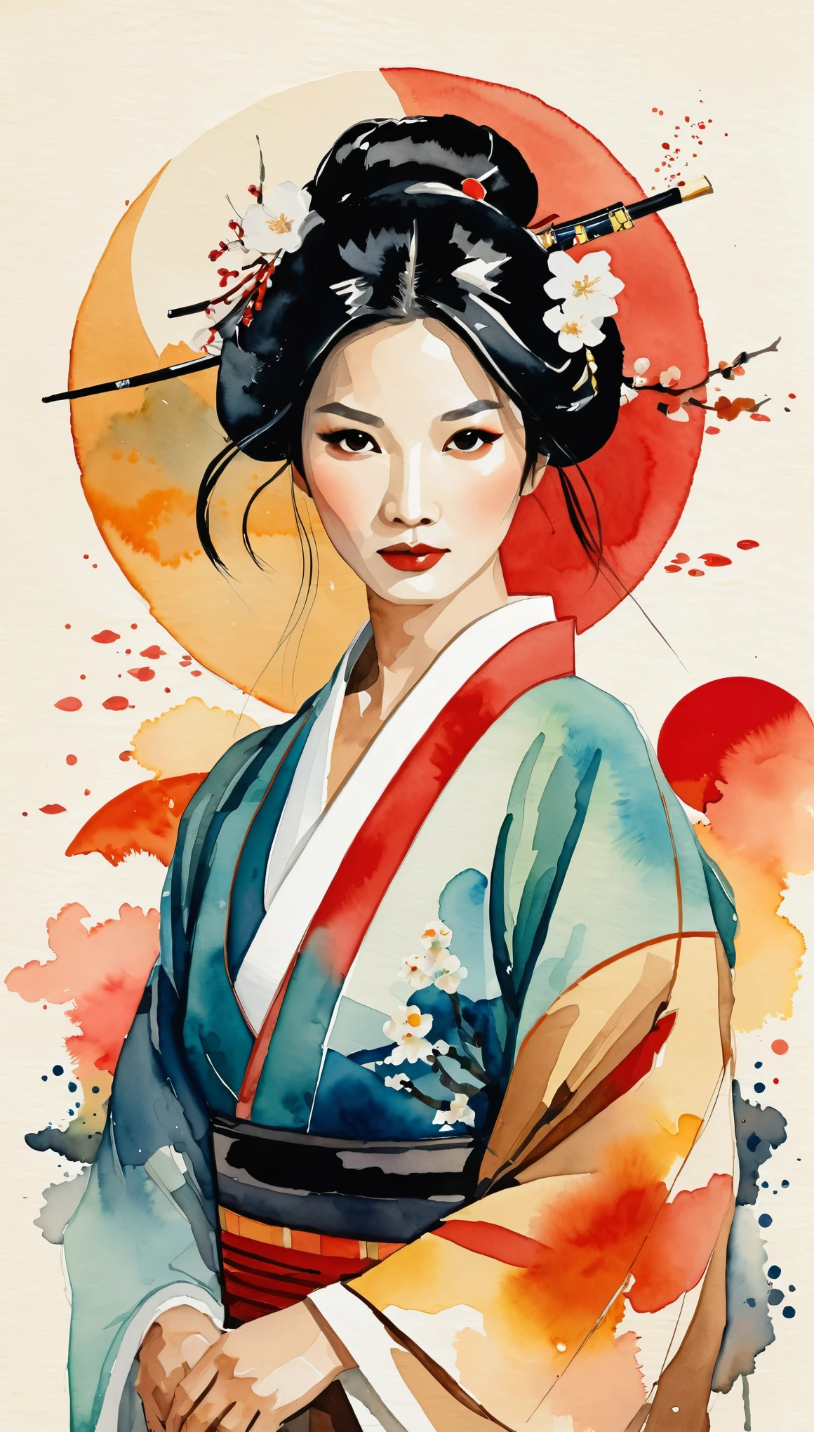 masterpiece,Acrylic watercolor paintings inspired by Japan,Vector Flat,Vector art,Dustin Nguyen Style
