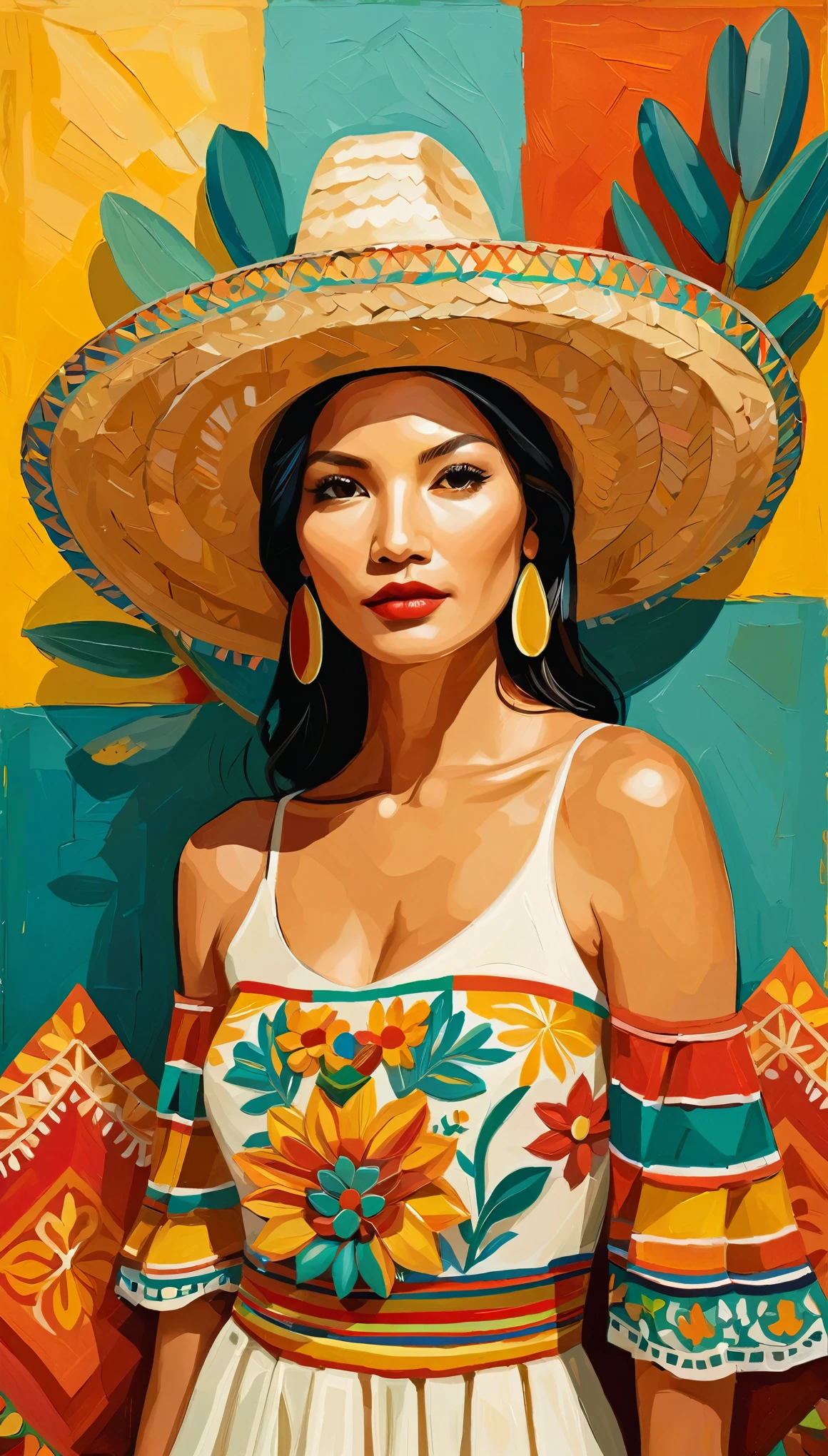 masterpiece,Oil painting illustrations inspired by Mexico,Vector Flat,Vector art,Dustin Nguyen Style,A three-dimensional texture