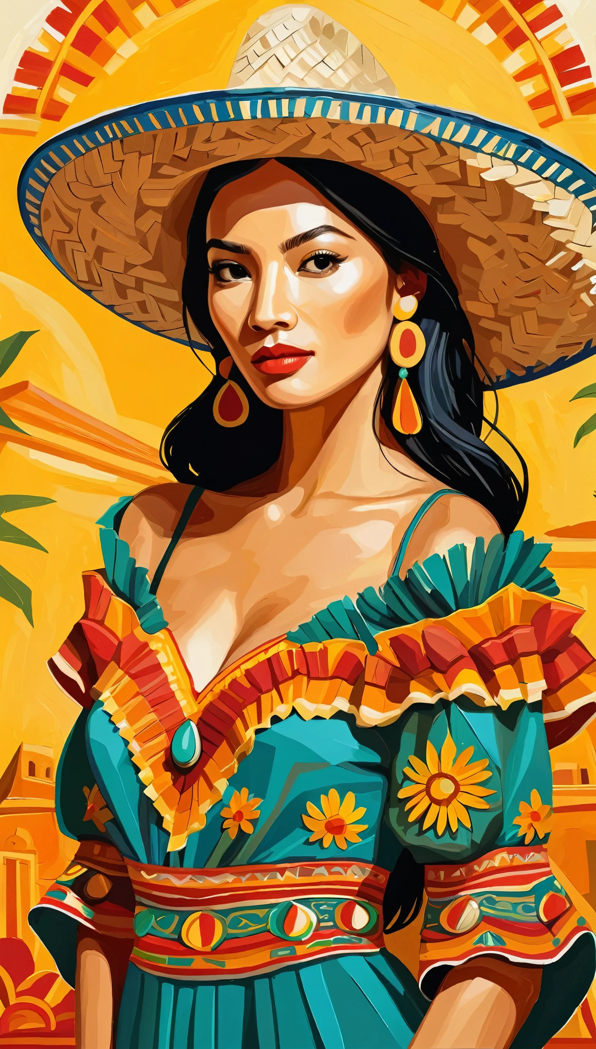 masterpiece,Oil painting illustrations inspired by Mexico,Vector Flat,Vector art,Dustin Nguyen Style,A three-dimensional texture