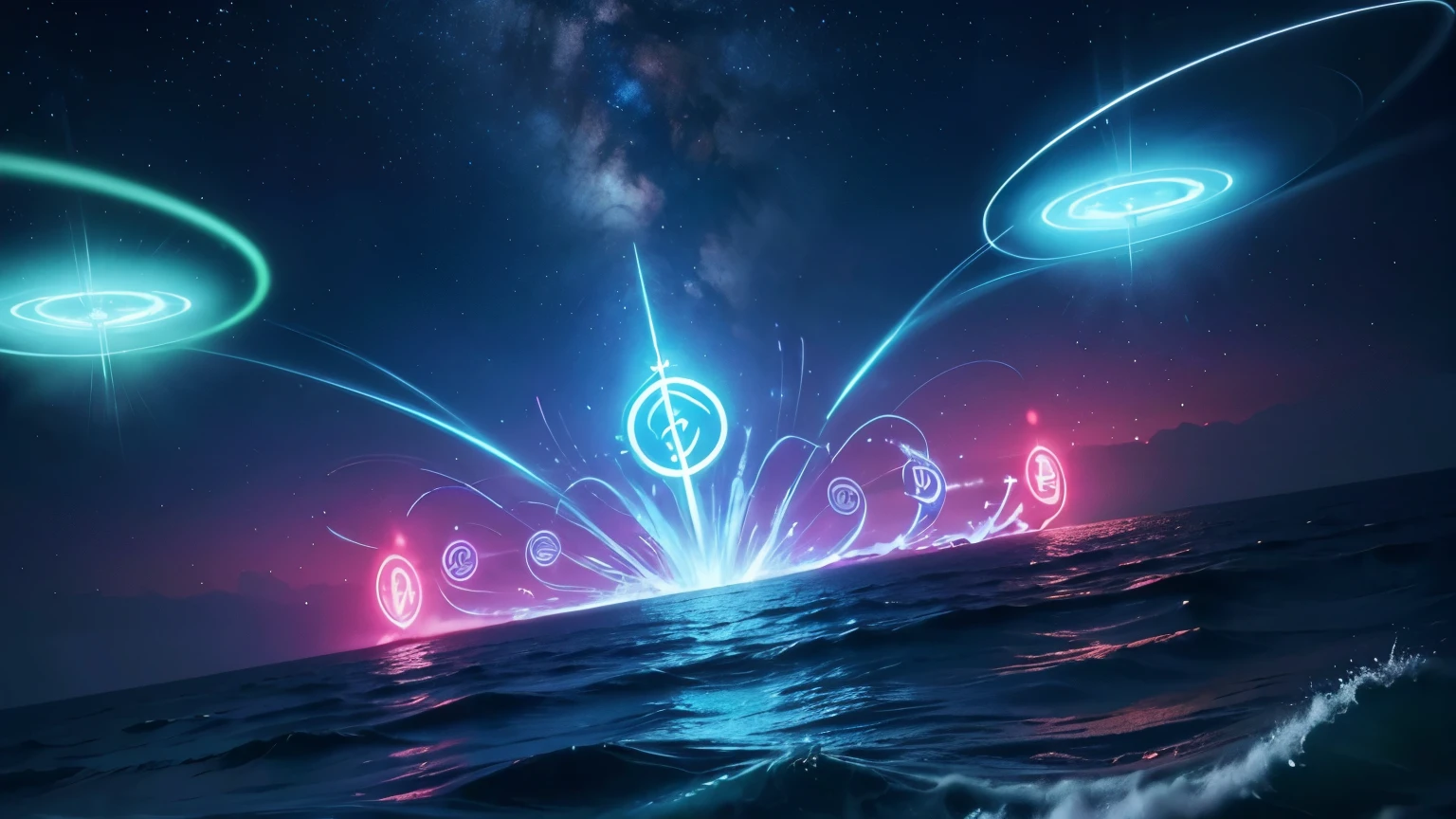 A vibrant, ethereal image depicting words transforming into reality. Glowing letters floating in the air, morphing into tangible objects and scenes. Soft, radiating waves of energy surrounding the words, representing their vibrational power."