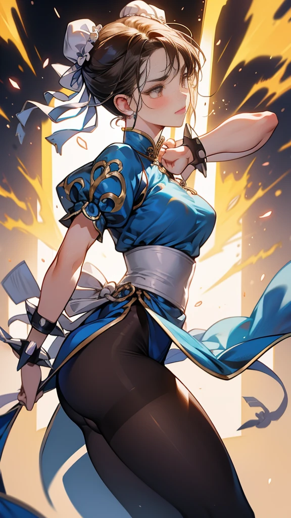{{masterpiece}}, {{{Highest quality}}},{{Very detailed}},sf2 to,Chunli,Combat Stance,from side,Cowboy Shot,Focus on legs{{{Mature woman fighting}}},{{疲労でSweatをかいている成人女性}},Sweat,,Small breasts,{{Blushing}},{{V-shaped eyebrows}},{{Blue clothes}},{{puffy short sleeve}},{{{Blue Chinese dress with gold lines}},{Bunhead}},{Brown pantyhose},, ,{{spike bracelet}},{{Tied Hair}},,{{Thin legs}},{{White belt}},,Slender body}}{{ blue pelvis curtain}}, , sash, , ,,blush,Wrinkles ,amount,Grit your teeth,suffering,v-shaped eyebrows.,Sweat dripping,Medium chest ,get annoyed,,ruins,,Bunhead,Good cover,Fighting Pose,