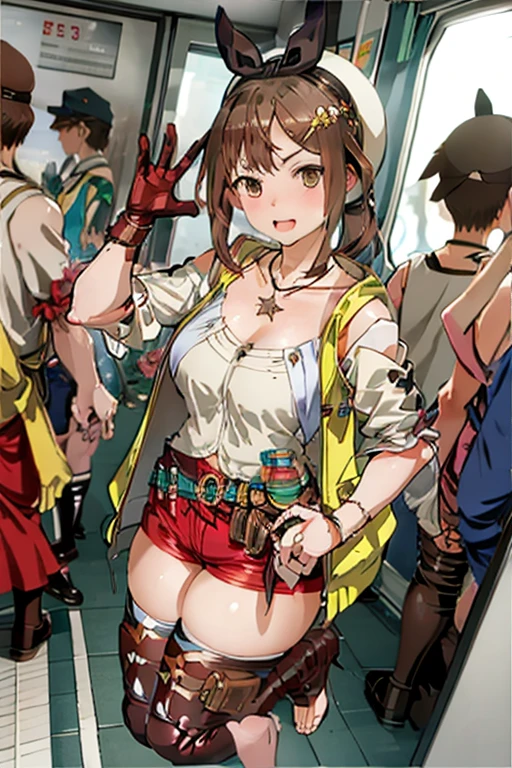 Very delicate、Highest quality、Full body shot、on the train、MCharacter splits、Completely nakedにされる、Spread your legs、Creampie、ponytail、Brown Hair、Completely naked、Completely nakedにブーツ、No clotheale orgasm、Mouth Opening、,blush、The woman is climaxing、Urinating