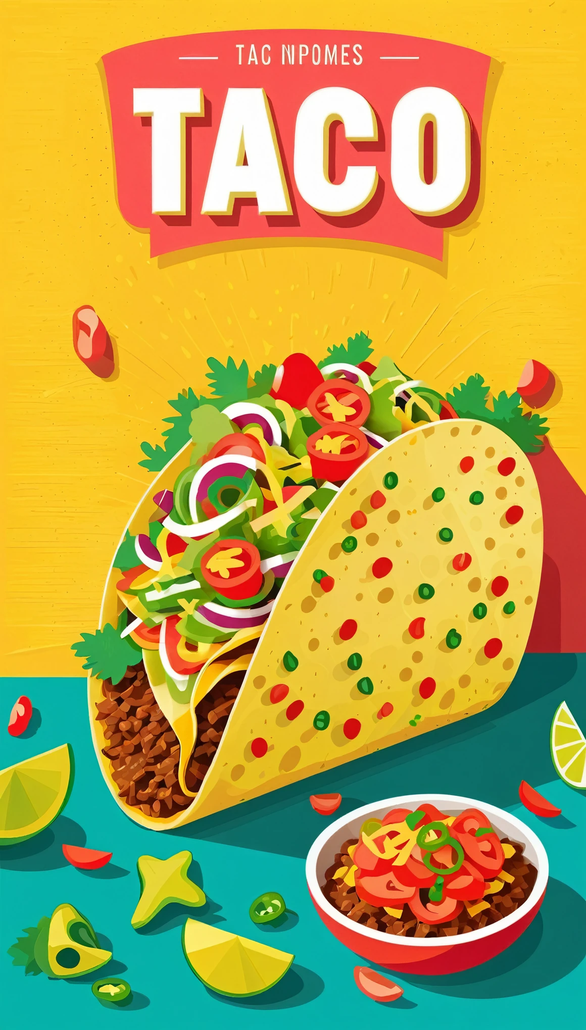 masterpiece,Taco inspired illustration,Vector Flat,Vector art,A three-dimensional texture
