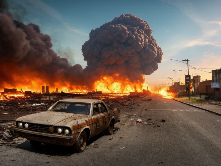 One large nuclear explosion in the distance with shock waves from emb-nuke2,Post-apocalyptic dirty street photos, Burnt out building,Abandoned car, Garbage on the sidewalk
(Very detailed:1.2),(Highest quality:1.2),(8k:1.2),Sharp focus,(Scattered beneath the surface:1.1),Award-winning photo,Professional portrait photography
(Very detailed background:1.2),Dramatic lighting,35mm,Detailed concept art
