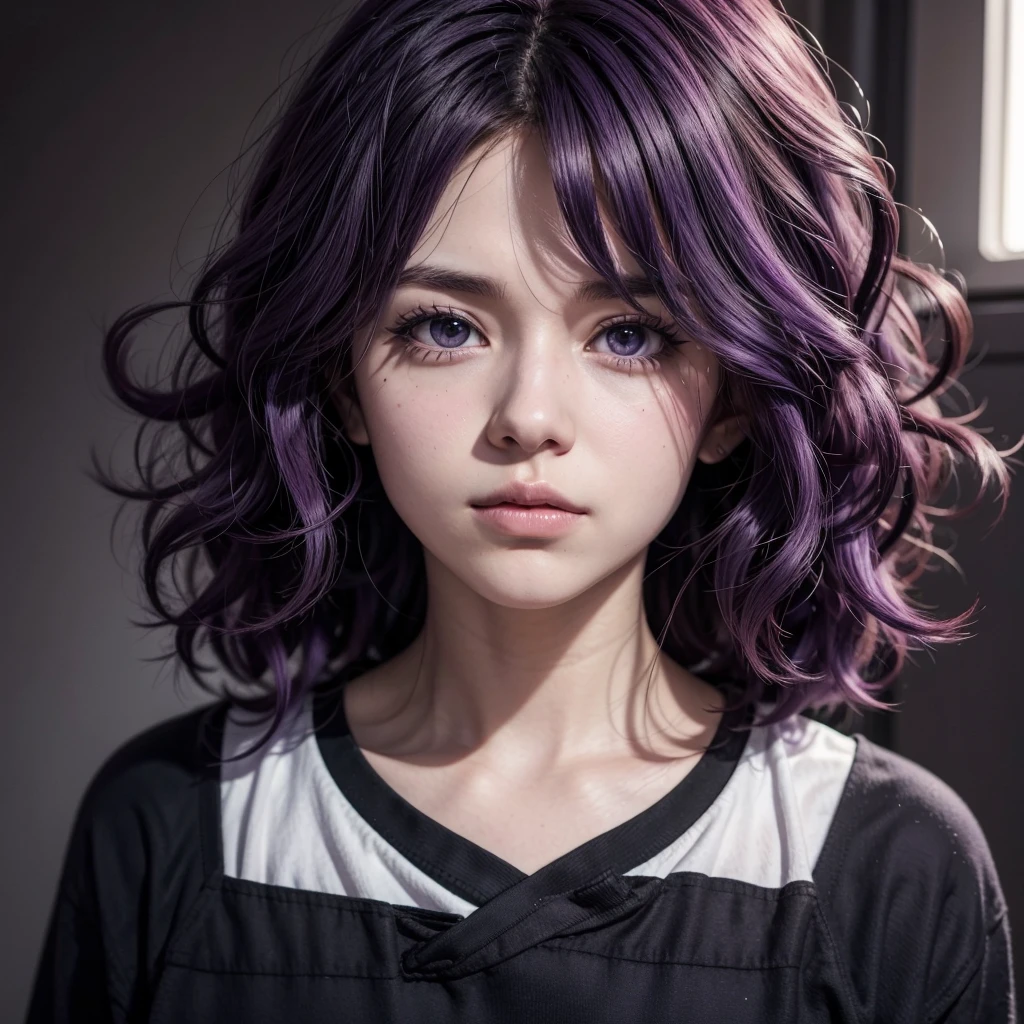 Dark hero with curly purple hair anime style from my hero academia man
