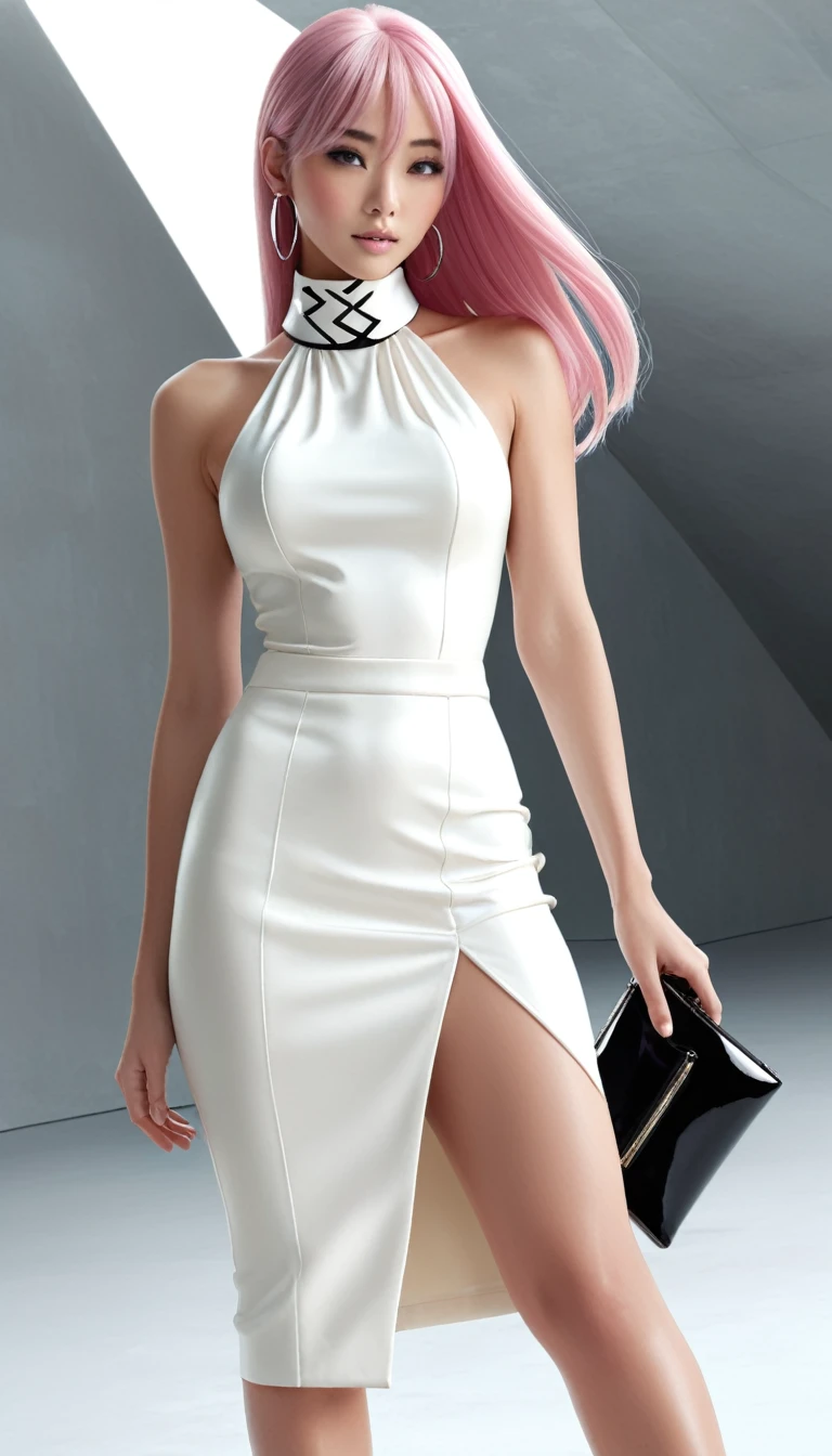 (NUDE:2),(orgasm face:1.5),(Pink Hair :1.3), High Fashion Portrait, (Highest quality, detailed,masterpiece:1.2), Realistic, 1 girl, Beautiful Japan Woman, Full Body Shot, Fashion Model, Dynamic pose, break small head, break (detailed buttocks, detailed legs, detailed body line, toned big breasts, Very small waist, Tight big ass, Beautiful muscular legs, Beautiful legs, Creates a sculptural beauty:1.2), Beautiful white, silky skin, A slim and beautiful neck, (Full Body Shot, Dynamic pose:1.2), break Opt for a sleek, A fitted jet black tank top, Made from luxurious silk with a subtle sheen,
Layered with a voluminous white maxi skirt, Featuring intricate pleats and futuristic geometric patterns,
break
Accessorize with an abundance of statement jewelry, Includes large silver cufflinks, oversized hoop earrings, A sophisticated choker necklace for a luxurious look,
break
Complete the ensemble with patent leather ankle boots in glossy black, Metallic embellishments and a sculptural heel add drama.,
Carry a structured clutch bag made from smooth white leather, Adorned with futuristic hardware accents for a modern twist,
break
Style hair in a sleek, Architectural Upstyle, Sharp angles and a sleek finish give it a futuristic feel.,
break small head, detailed face, Cute and pretty slim face, Duck mouth, perfect beautiful teeth, Trimmed gray hair, Shining Eyes, Light-colored eyes, The audience watching,, break (Concrete),