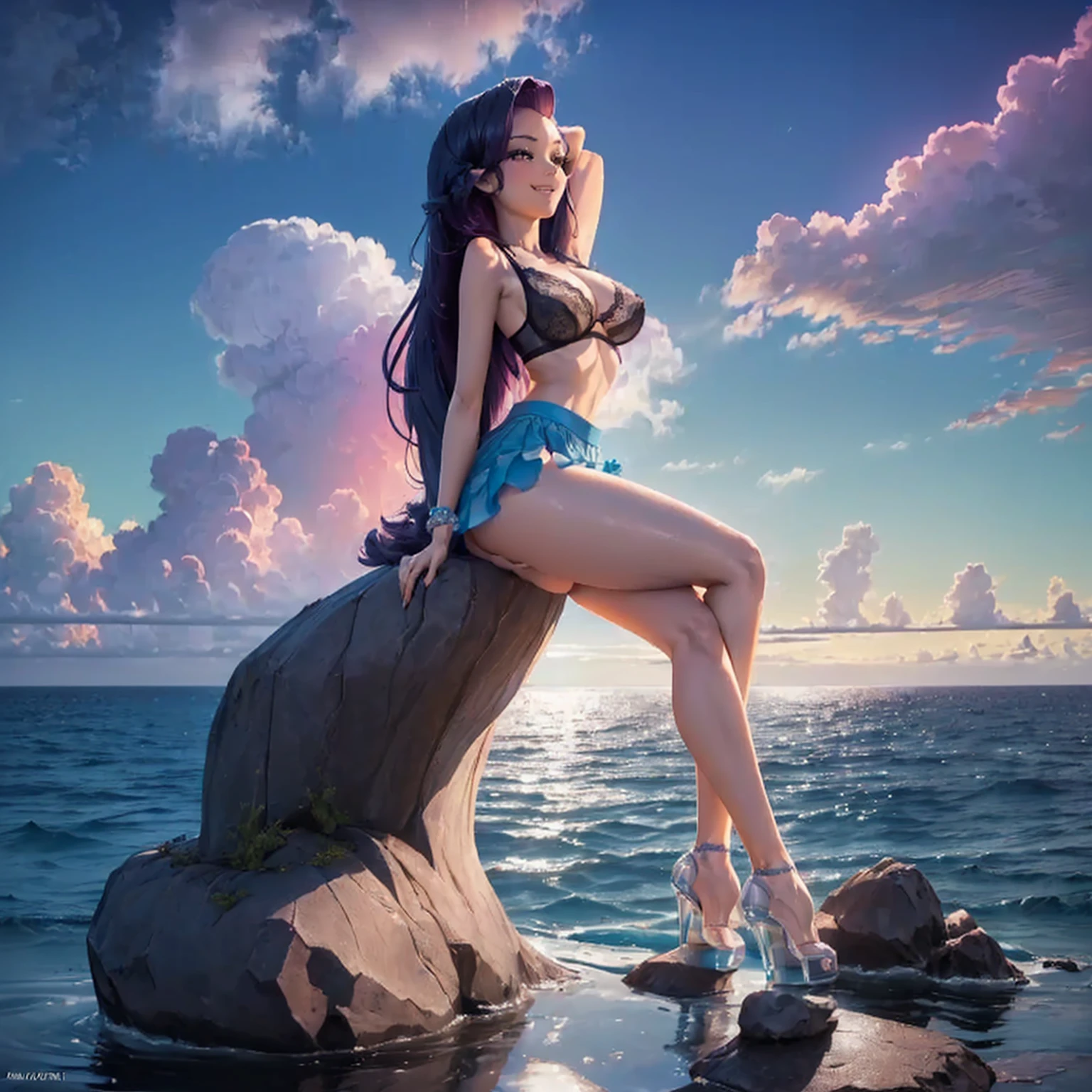 (((beautiful female body))),(((rarity as a sweet charming hot seductive horny model :1.0))), (((((((very long messy hairs 1:0))))))) ,(((sitting on a rock in the middle of ocean wide spread legs))),(((((suspended legs))))),(((hands behind head posture))),(((soaked wet))),(((clouds in background))),(((lewd and erotic posing))), (((happy wicked smile))) ,(((wear light blue sheer lace transparent see through very short bra))) , (((((upskirt exposed vagina))))),(((vagina is visible))),breasts are visible , (((wear high heels))) , (((full body))),(((bare legs))),bracelets , (((perfect big breasts))) , lush breasts , Bulky Breasts , voluminous breasts ,(((peeping the viewer))),(((bare belly))),(((side upskirt view))),(((((full body is visible)))))