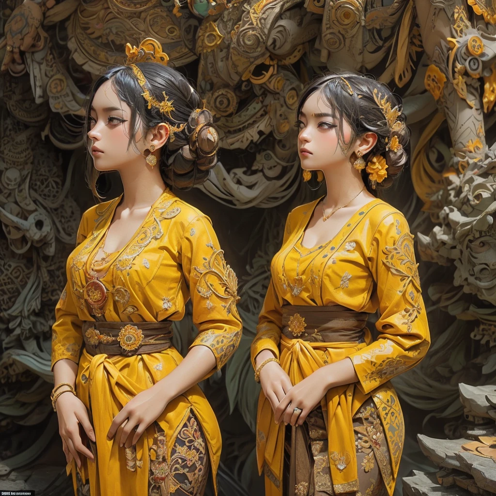 fullbody snapshot a beautifull woman, wearing batik kebaya, intricately design, borobudur temple Environment in the background, dramatic, UHD, 32K, ornate detail, very clean and detailed