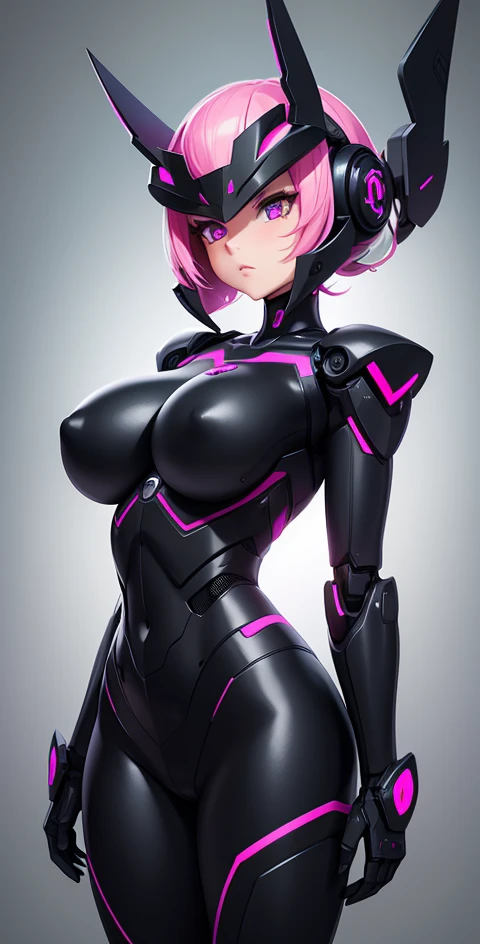 Busty matte black robot girl with pink details