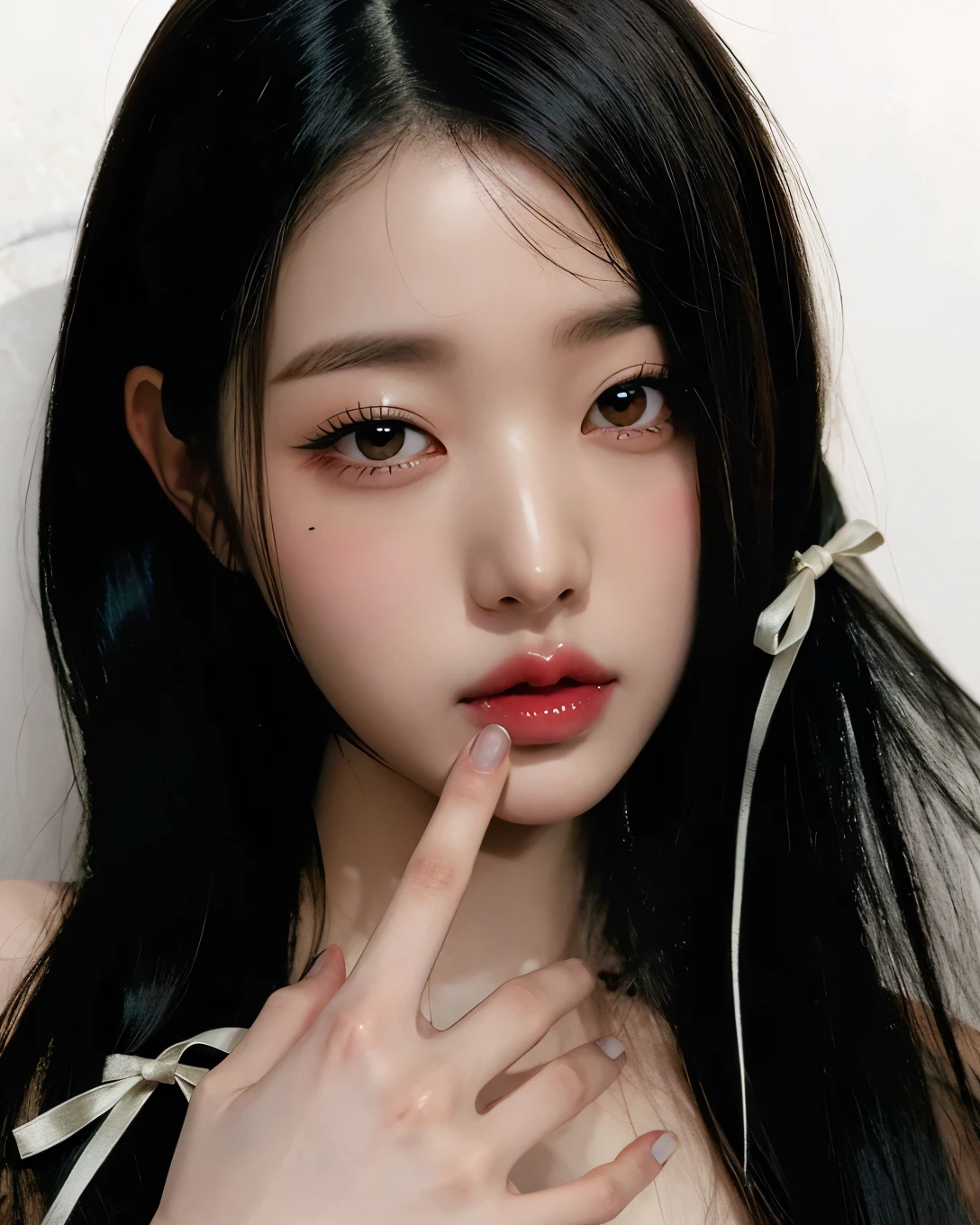 Blonde woman with long hair holding a white cell phone, retrato de kim petras, maquillaje popular de corea del sur, Retrato de Jossi de Blackpink, Parque Roseanne de Blackpink, ulzzang, maquillaje coreano popular, cruel korean gothic girl, ava max, con el pelo largo y blanco, inspirado en Yanjun Cheng, bella delfina, kim taejin