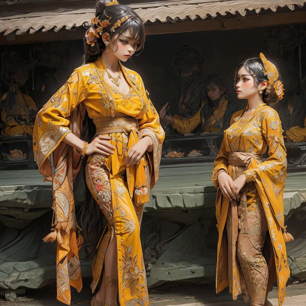 fullbody snapshot a beautifull woman, wearing batik kebaya, intricately design, setting at Kuta beach, dramatic, UHD, 32K, ornate detail, very clean and detailed