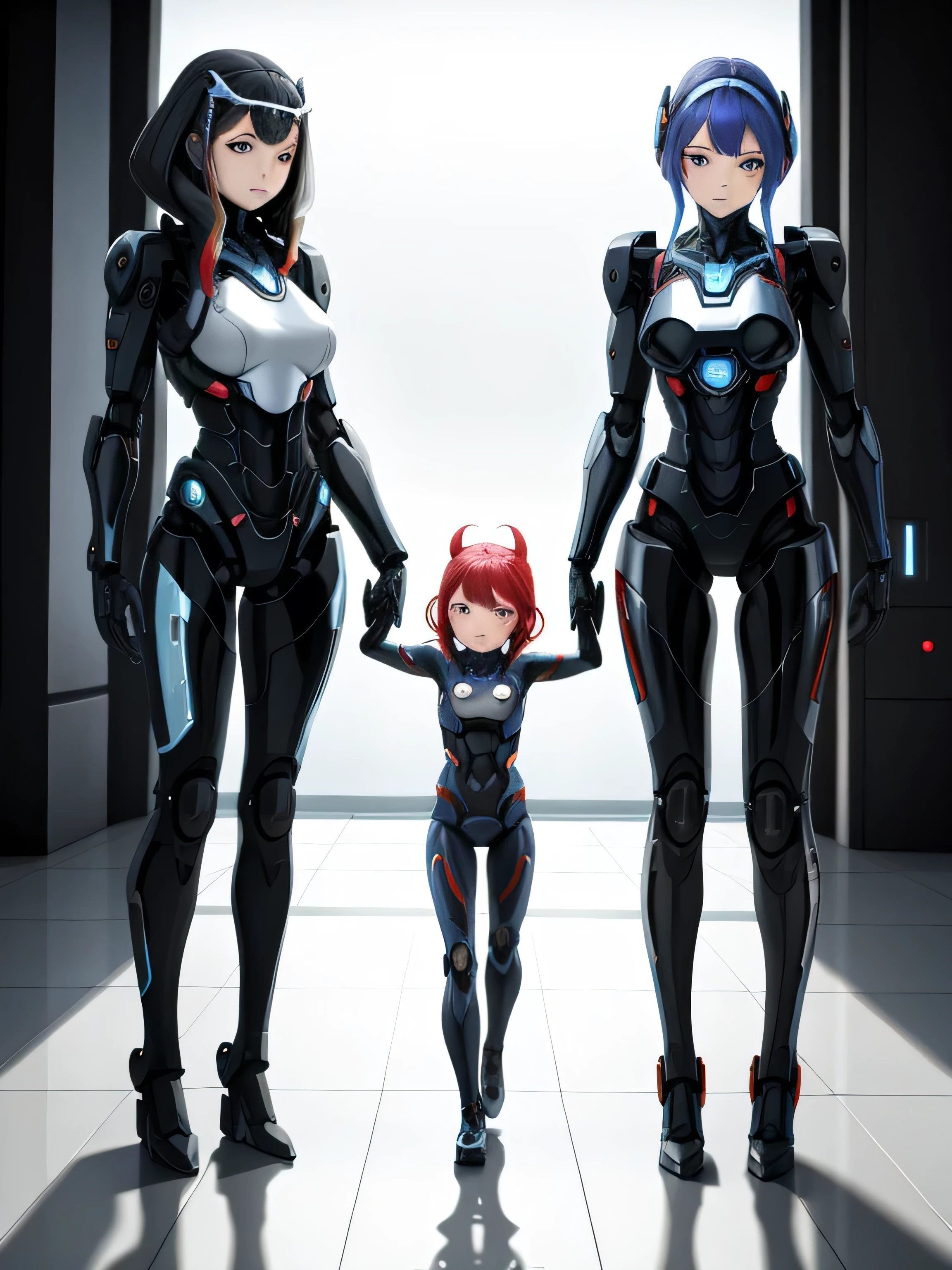 A mother who became a machine lifeform and a daughter who was born as a machine lifeform, Beautiful human face, Full Body Shot