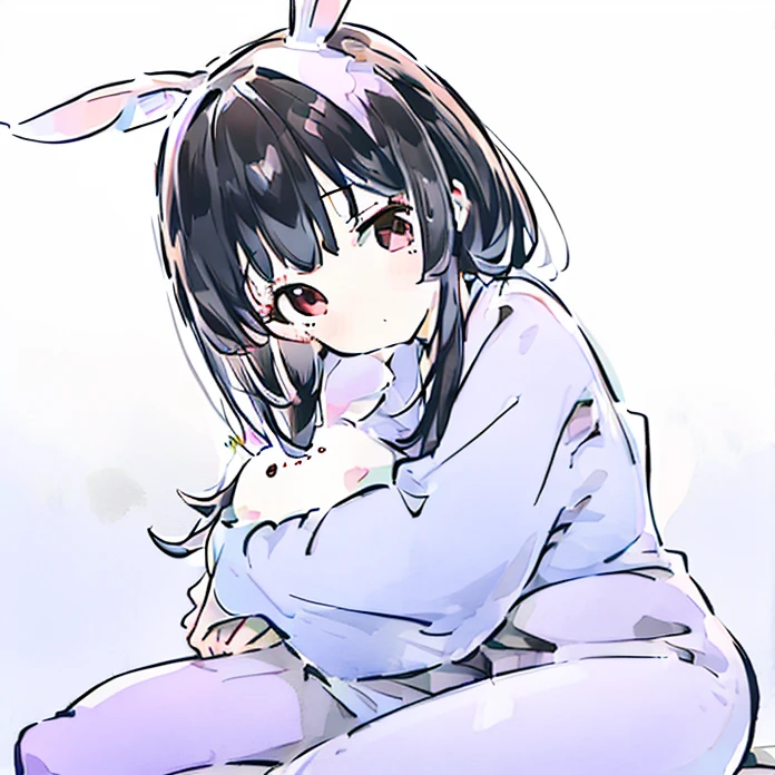 kemono girl, rabbit girl, mature girl, cute look, dress, plushies