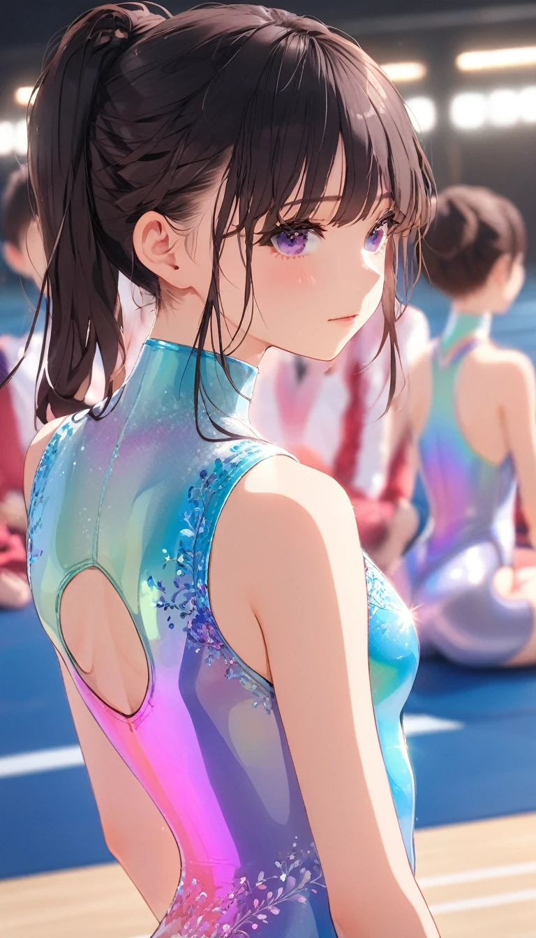 highquality illustration, masterpiece, very delicate and beautiful, attractive girl,((gymnastics leotard,tight-fit
leotard,long sleeve leotard,long_sleeve leotard,high_leg leotard,athletic leotard,floral patterns leotard,iridescent gradient leotard)), audience reactions,thin,slender body,slim,high school,gymnasium,gymnastics club,beautiful eyes,(masterpiece, best quality:1.2), highres, extremely detailed CG unity 8k wallpaper, perfect lighting, Colourful, ultra-high res,4K,ultra-detailed, photography, 8K, HDR, ,cowboy shot,