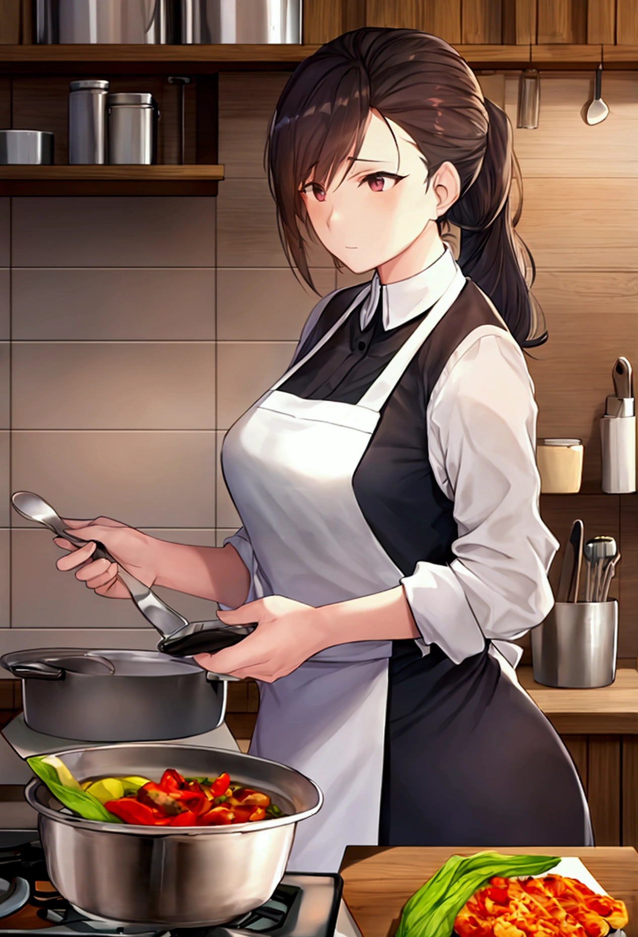 a women in kitchen and cooking something