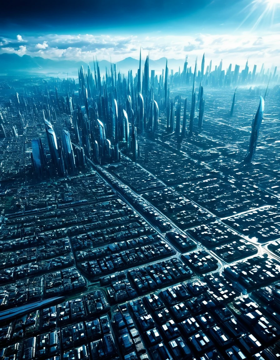 (high quality) A large futuristic city spreads out, Aerial view, spectacular scenery