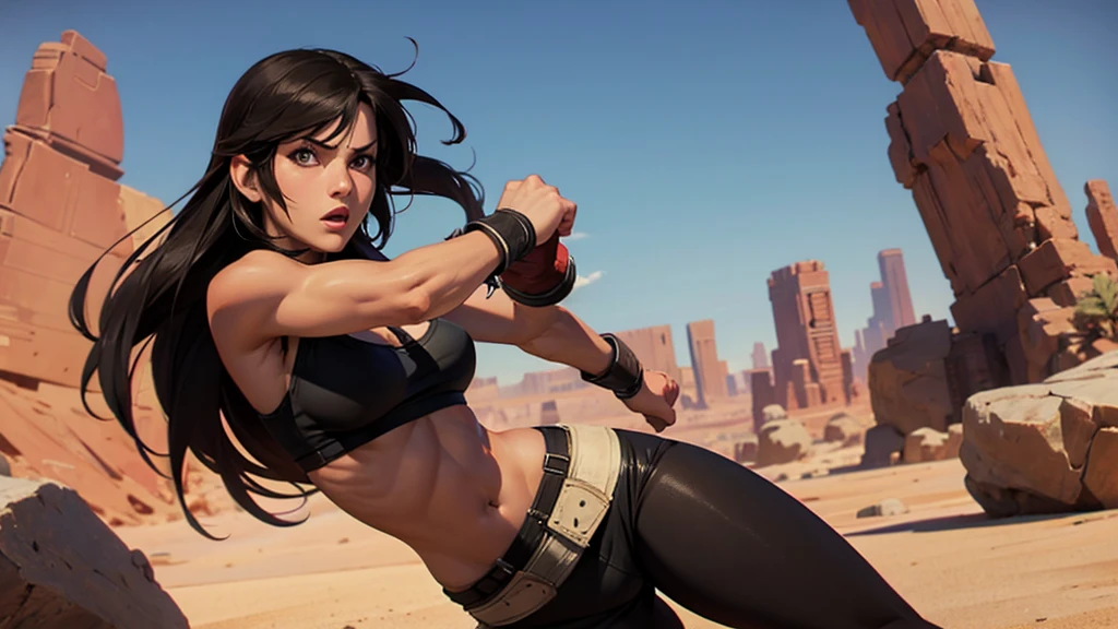 Tifa Lockhart, in fighting pose in the desert